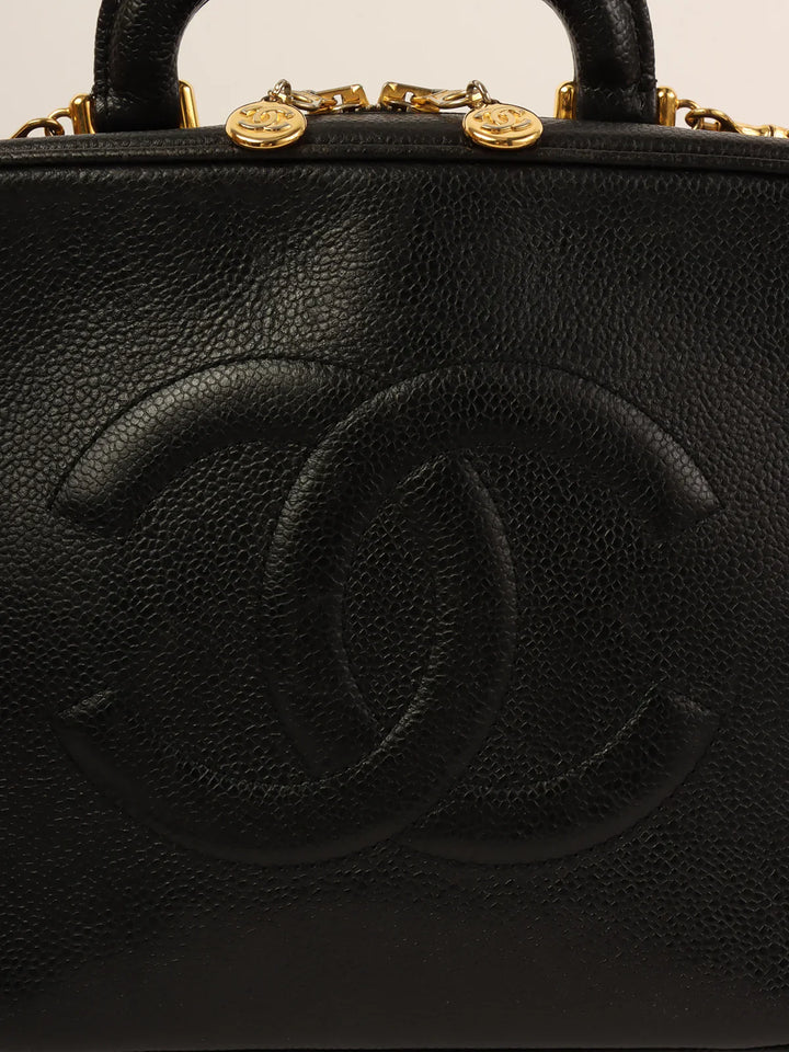 Chanel Around 1997 Made Caviar Skin Cc Mark Stitch 2Way Vanity Black