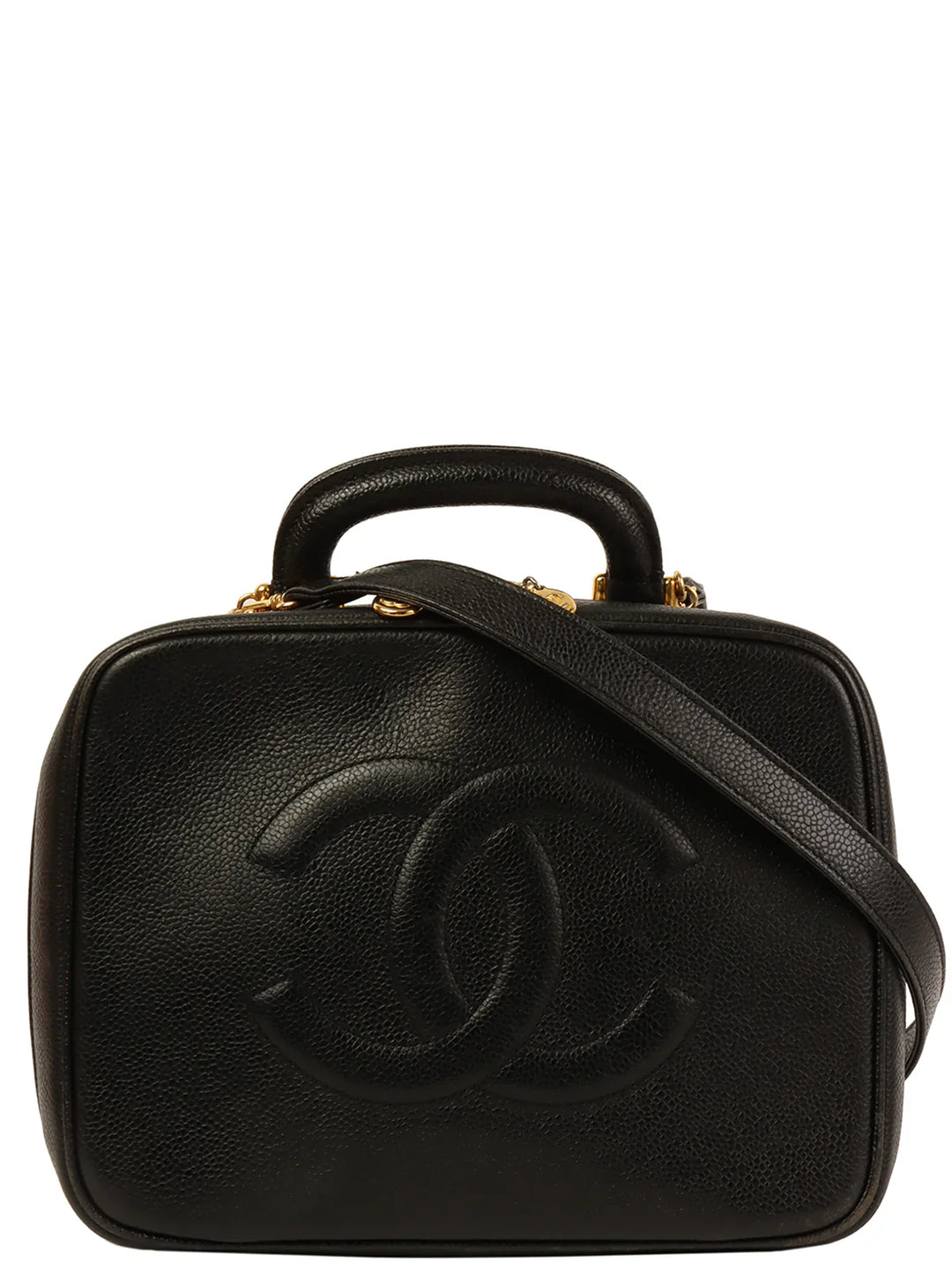 Chanel Around 1997 Made Caviar Skin Cc Mark Stitch 2Way Vanity Black