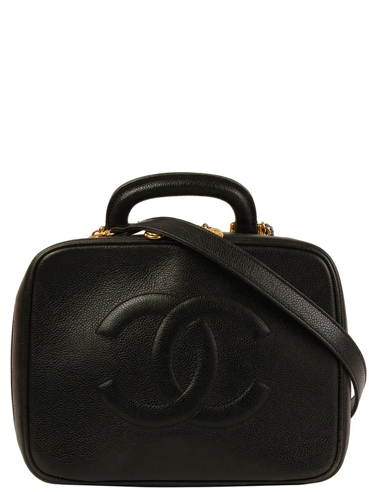 Chanel Around 1997 Made Caviar Skin Cc Mark Stitch 2Way Vanity Black