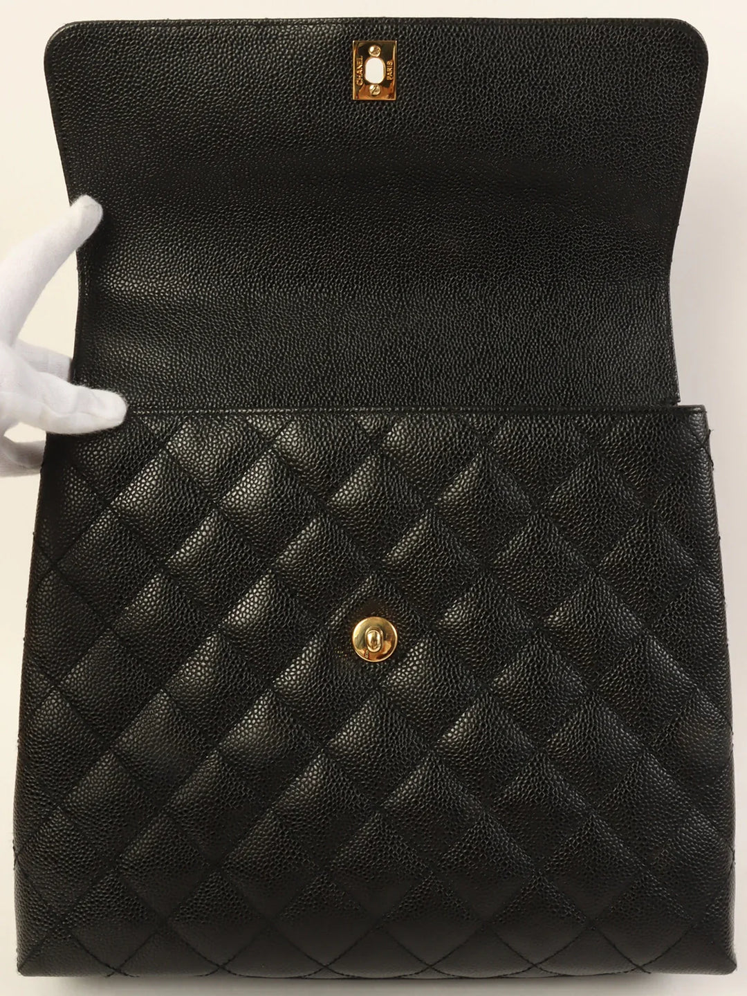 Chanel Around 2001 Made Caviar Skin Turn-Lock Top Handle Bag Black