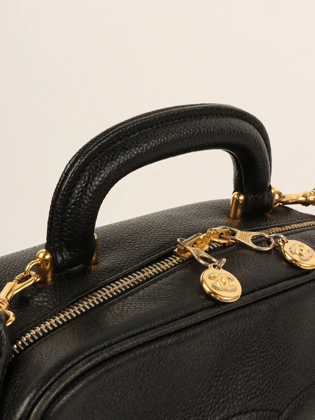 Chanel Around 1997 Made Caviar Skin Cc Mark Stitch 2Way Vanity Black