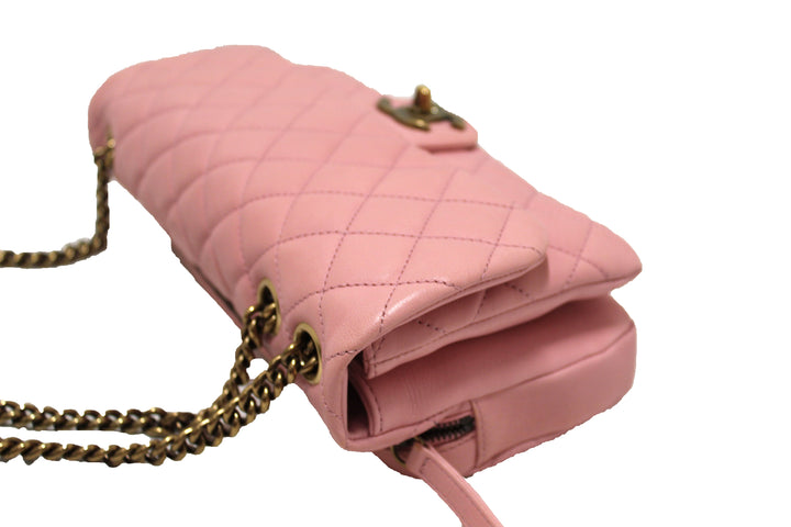 Top Quality Chanel Pink Calfskin Leather Zipped Back Pocket Calfskin Flap Bag