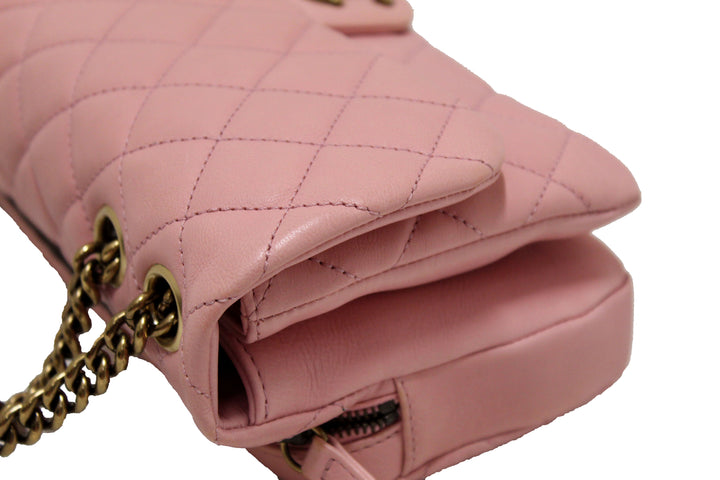 Top Quality Chanel Pink Calfskin Leather Zipped Back Pocket Calfskin Flap Bag