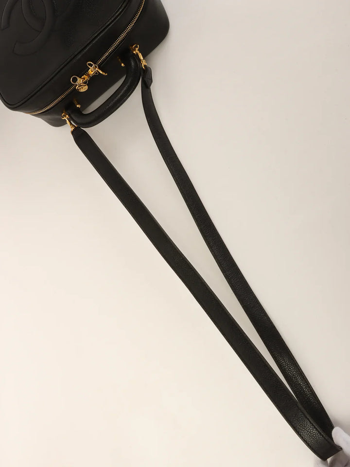 Chanel Around 1997 Made Caviar Skin Cc Mark Stitch 2Way Vanity Black
