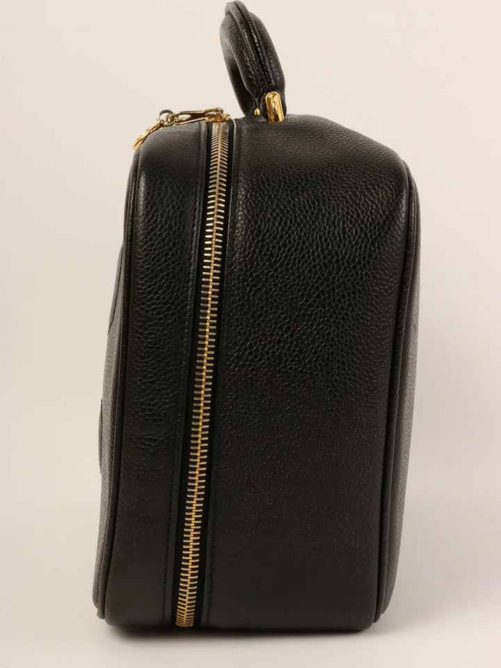 Chanel Around 1997 Made Caviar Skin Cc Mark Stitch 2Way Vanity Black