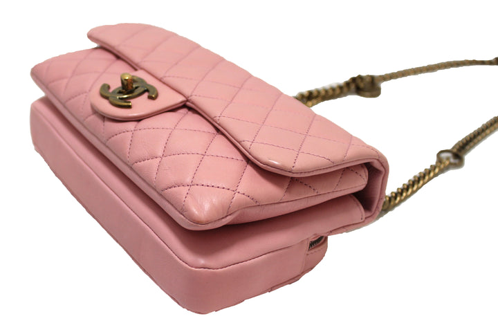 Top Quality Chanel Pink Calfskin Leather Zipped Back Pocket Calfskin Flap Bag