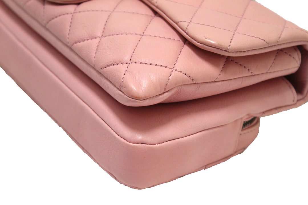 Top Quality Chanel Pink Calfskin Leather Zipped Back Pocket Calfskin Flap Bag