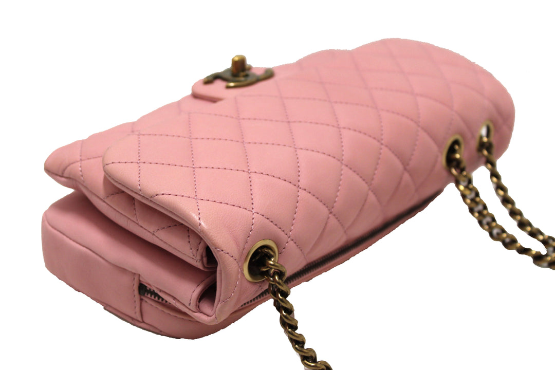 Top Quality Chanel Pink Calfskin Leather Zipped Back Pocket Calfskin Flap Bag