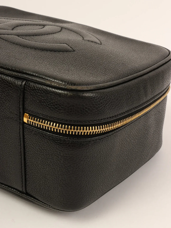Chanel Around 1997 Made Caviar Skin Cc Mark Stitch 2Way Vanity Black