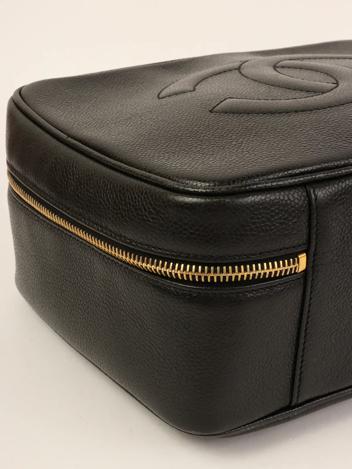Chanel Around 1997 Made Caviar Skin Cc Mark Stitch 2Way Vanity Black