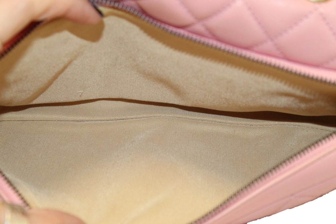 Top Quality Chanel Pink Calfskin Leather Zipped Back Pocket Calfskin Flap Bag