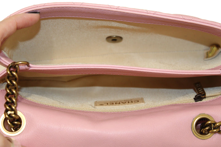Top Quality Chanel Pink Calfskin Leather Zipped Back Pocket Calfskin Flap Bag
