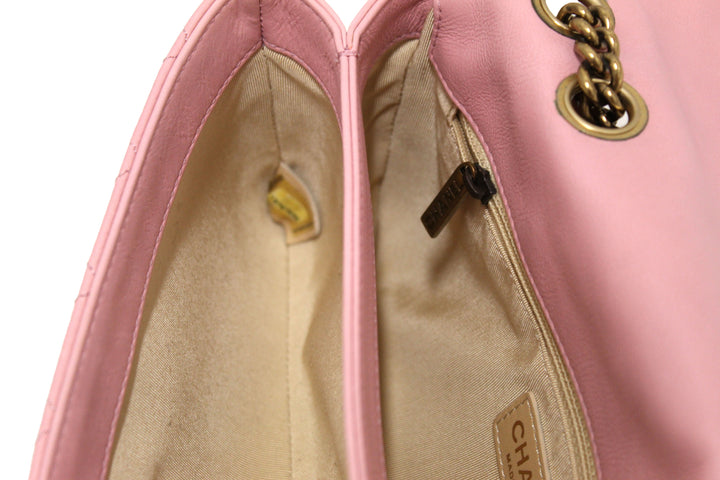 Top Quality Chanel Pink Calfskin Leather Zipped Back Pocket Calfskin Flap Bag
