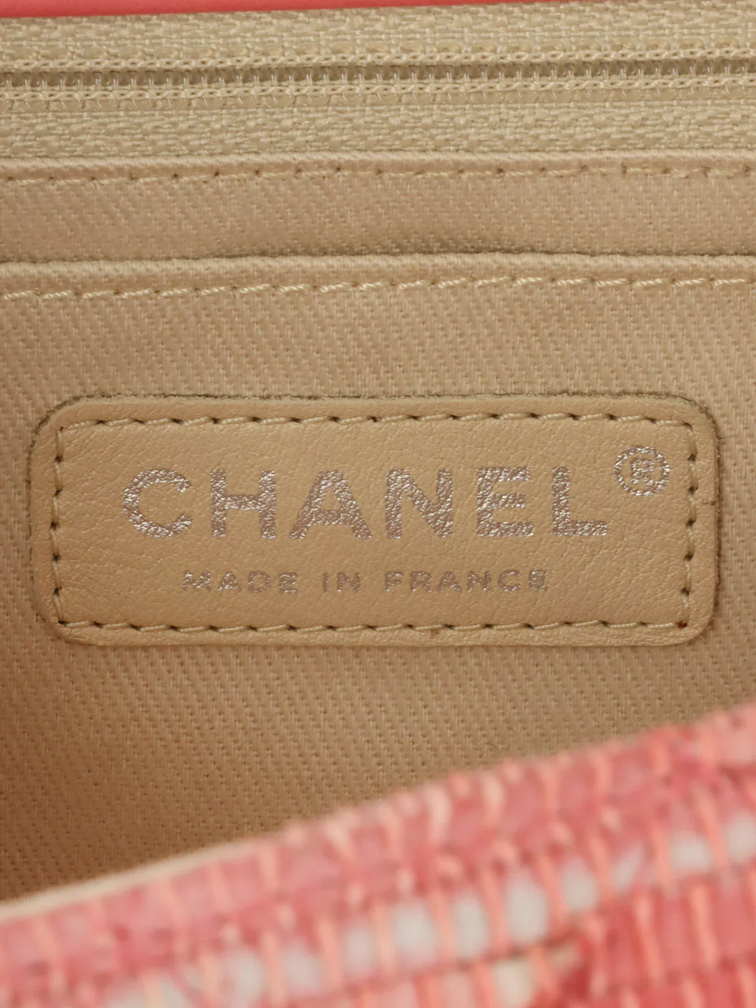 Chanel Around 2010 Made Linen Leather Combination Turn-Lock Chain Bag Pink/Beige