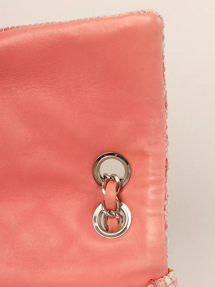 Chanel Around 2010 Made Linen Leather Combination Turn-Lock Chain Bag Pink/Beige