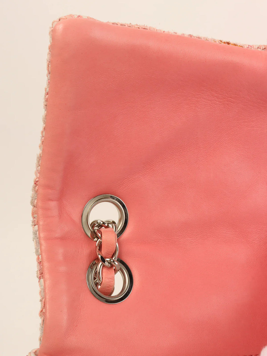 Chanel Around 2010 Made Linen Leather Combination Turn-Lock Chain Bag Pink/Beige