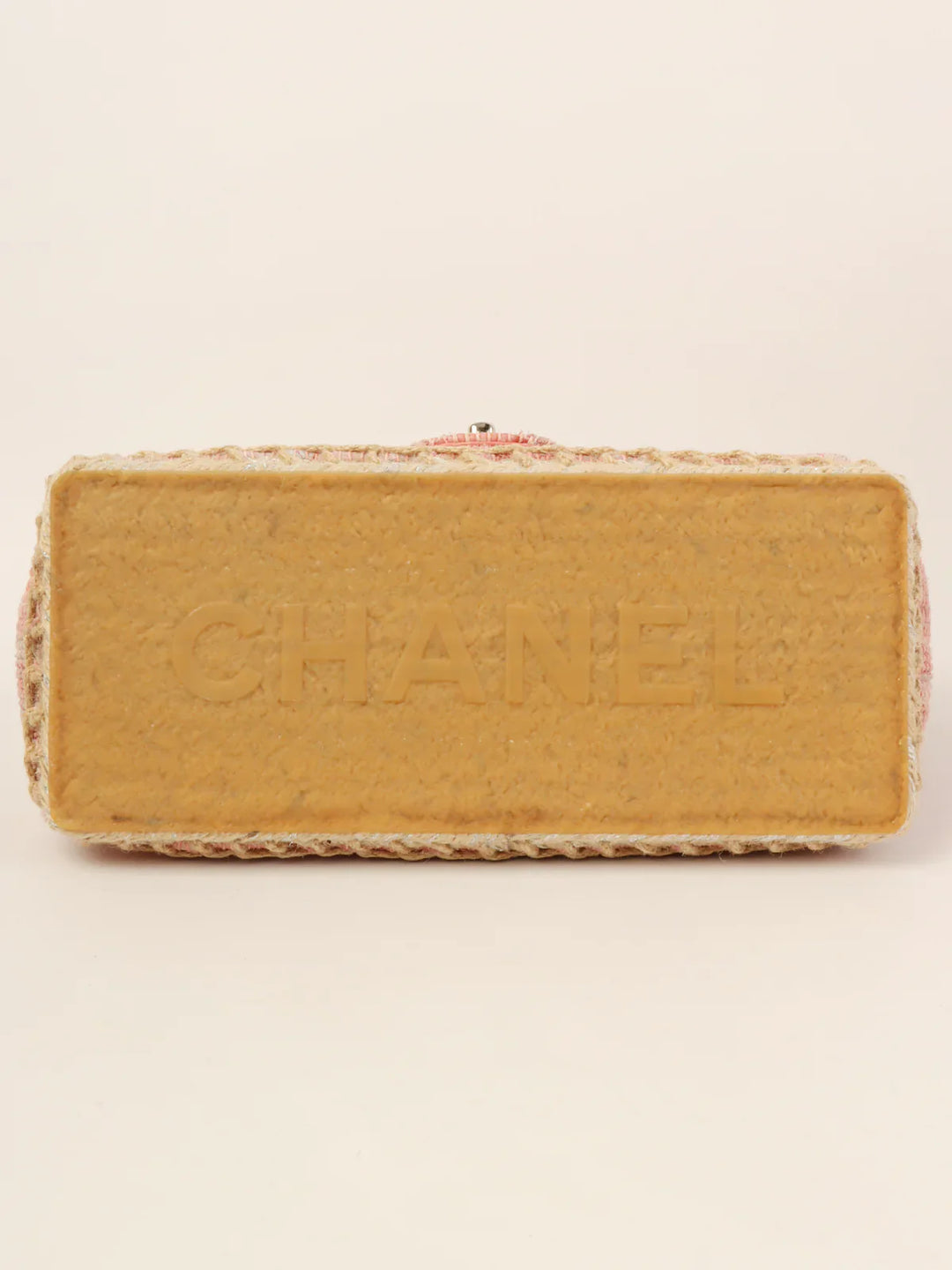 Chanel Around 2010 Made Linen Leather Combination Turn-Lock Chain Bag Pink/Beige