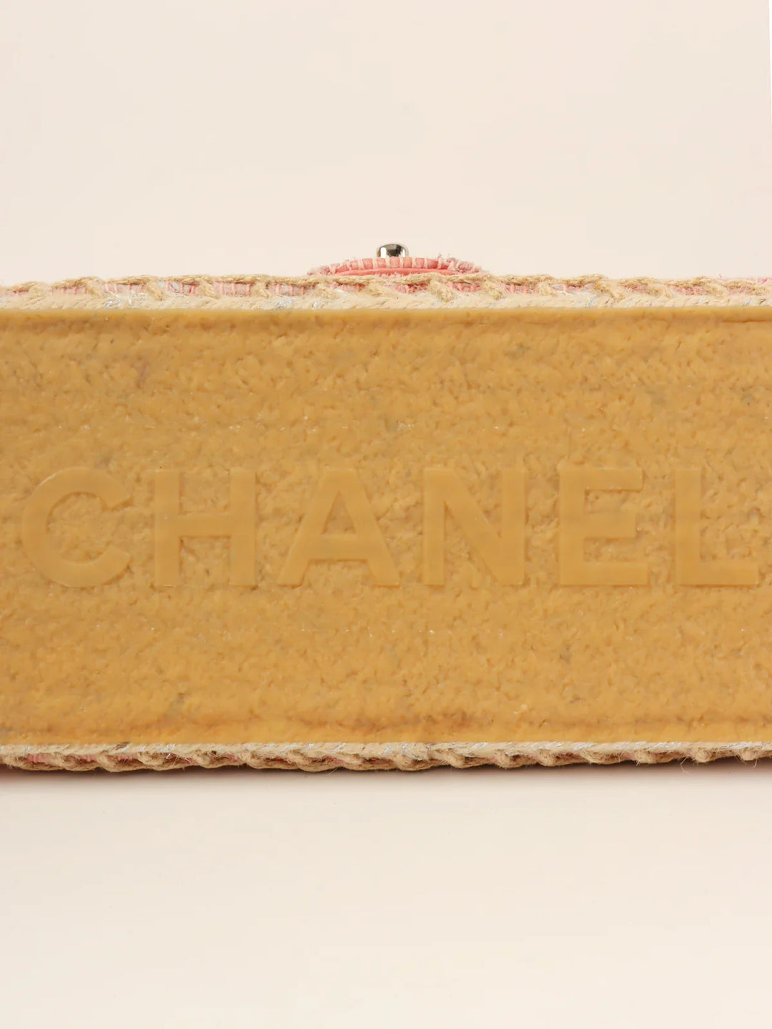 Chanel Around 2010 Made Linen Leather Combination Turn-Lock Chain Bag Pink/Beige