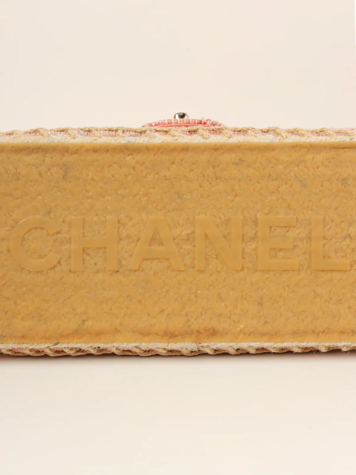 Chanel Around 2010 Made Linen Leather Combination Turn-Lock Chain Bag Pink/Beige