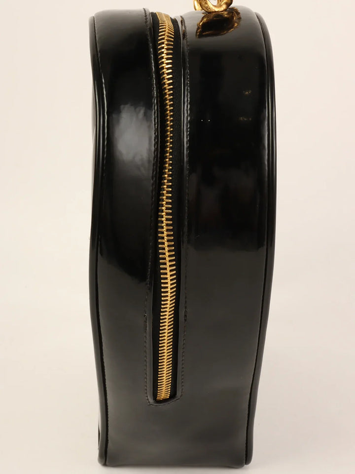 Chanel Around 1995 Made Patent Heart Cc Mark Stitch Vanity Black/White