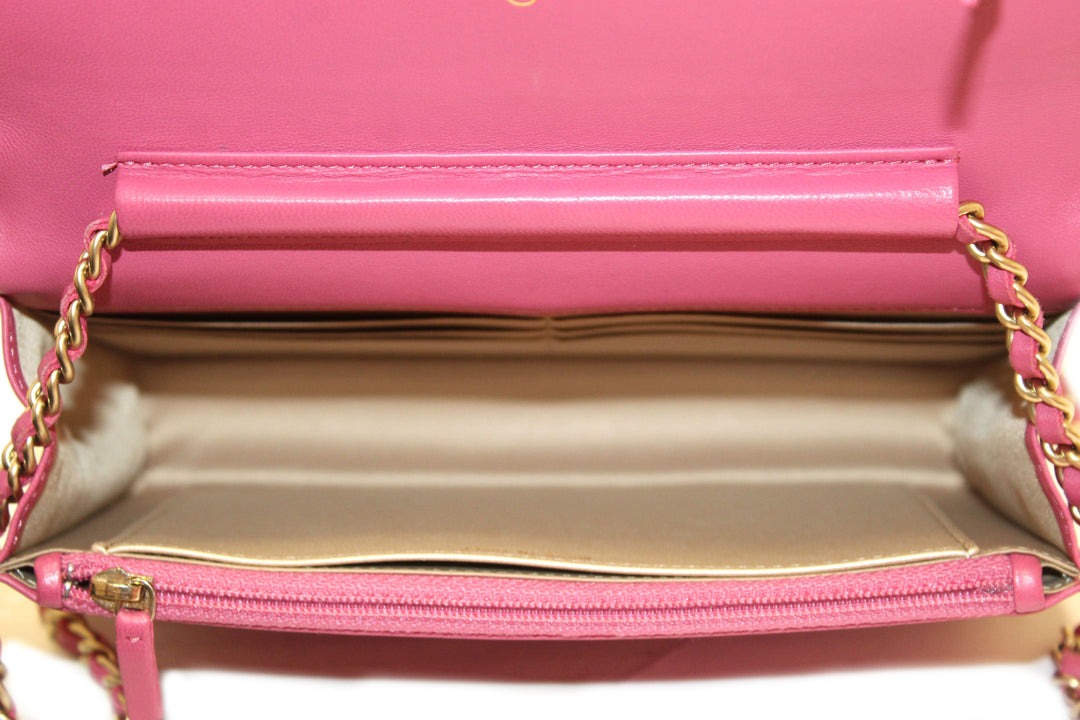 Top Quality Chanel Pink Camellia Lambskin Leather Wallet On Chain/Clutch Bag