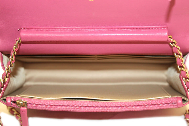 Top Quality Chanel Pink Camellia Lambskin Leather Wallet On Chain/Clutch Bag