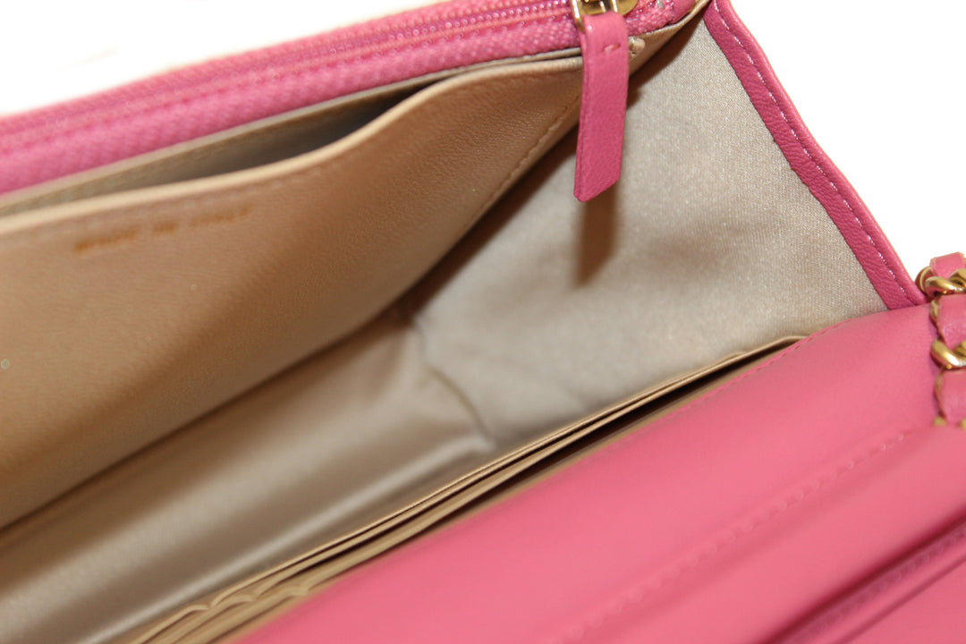 Top Quality Chanel Pink Camellia Lambskin Leather Wallet On Chain/Clutch Bag