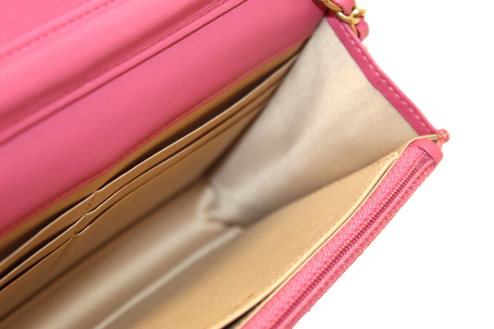 Top Quality Chanel Pink Camellia Lambskin Leather Wallet On Chain/Clutch Bag