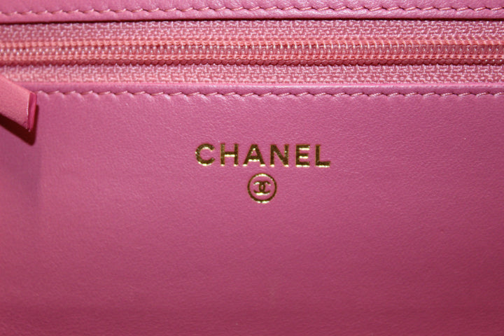 Top Quality Chanel Pink Camellia Lambskin Leather Wallet On Chain/Clutch Bag