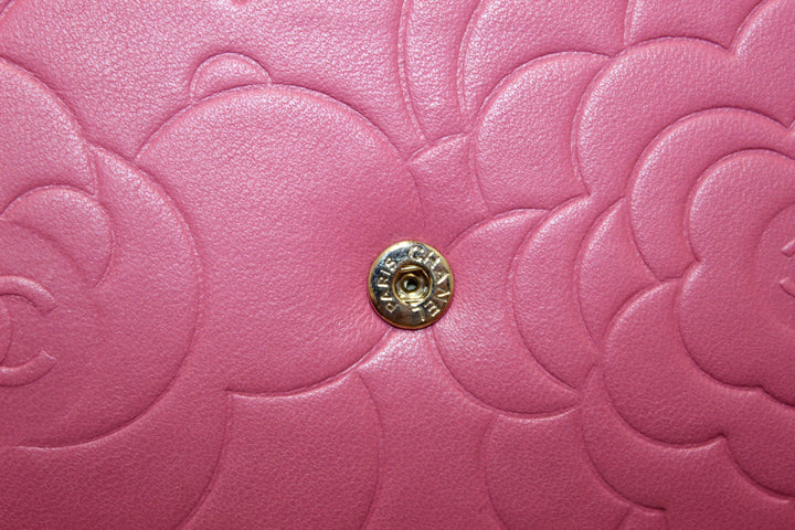 Top Quality Chanel Pink Camellia Lambskin Leather Wallet On Chain/Clutch Bag