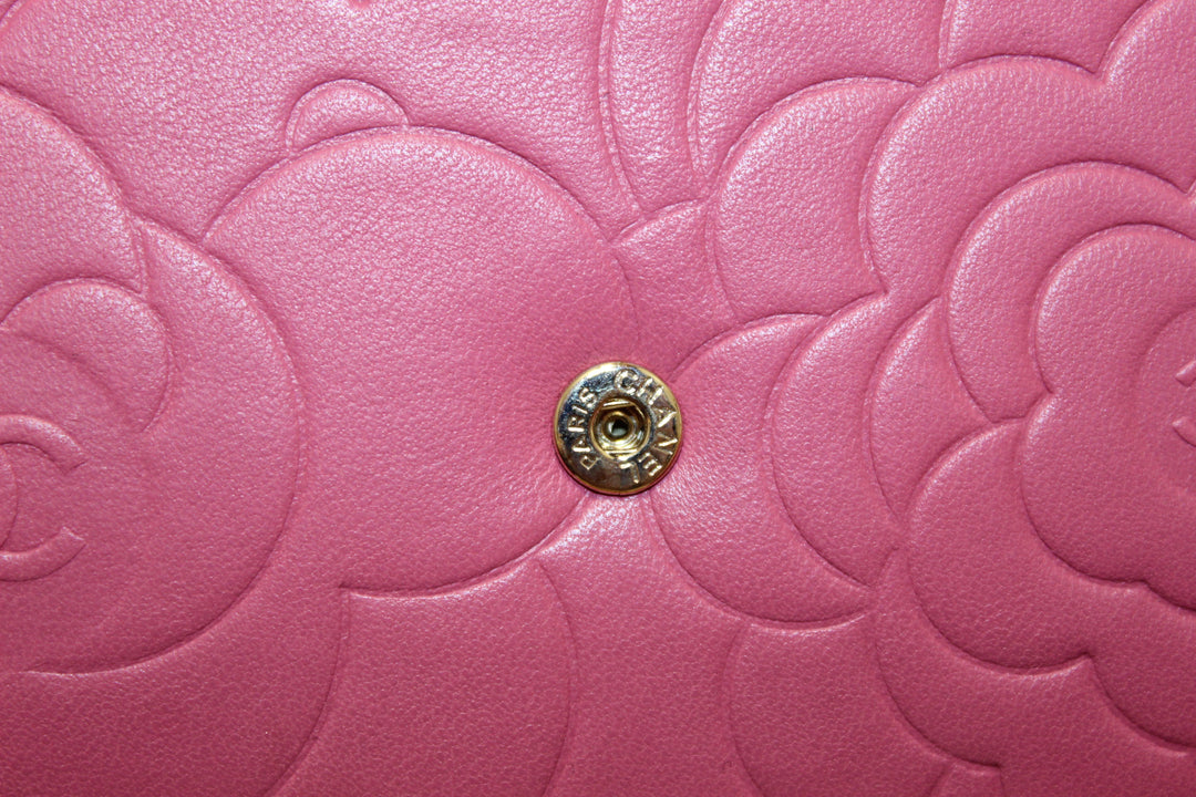 Top Quality Chanel Pink Camellia Lambskin Leather Wallet On Chain/Clutch Bag