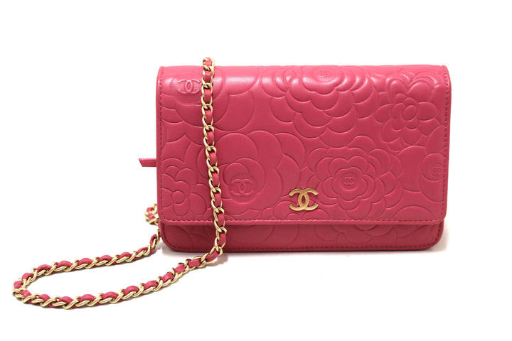 Top Quality Chanel Pink Camellia Lambskin Leather Wallet On Chain/Clutch Bag