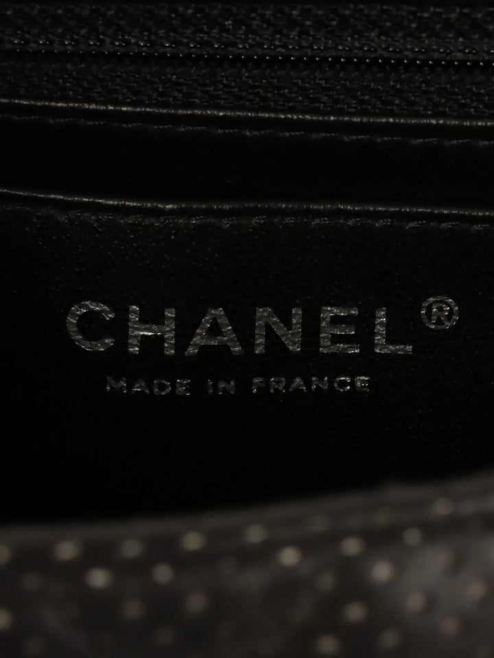 Chanel Around 2007 Punching Leather Turn-Lock Chain Shoulder Bag Black