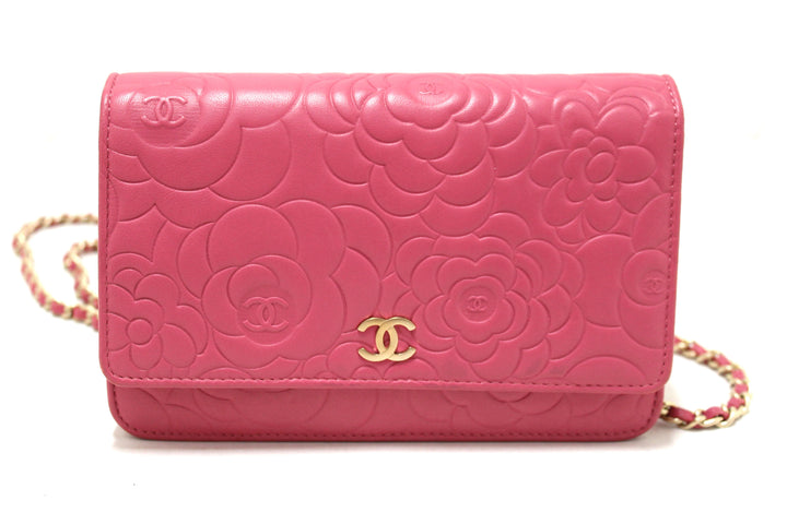 Top Quality Chanel Pink Camellia Lambskin Leather Wallet On Chain/Clutch Bag