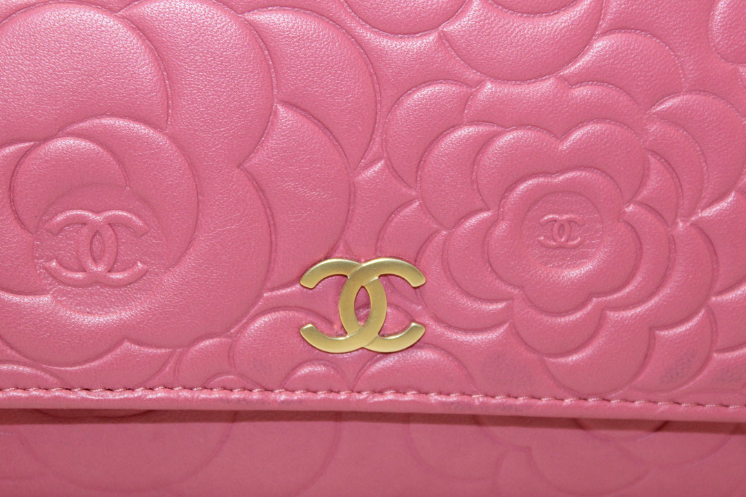 Top Quality Chanel Pink Camellia Lambskin Leather Wallet On Chain/Clutch Bag
