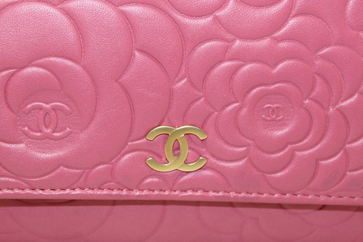 Top Quality Chanel Pink Camellia Lambskin Leather Wallet On Chain/Clutch Bag