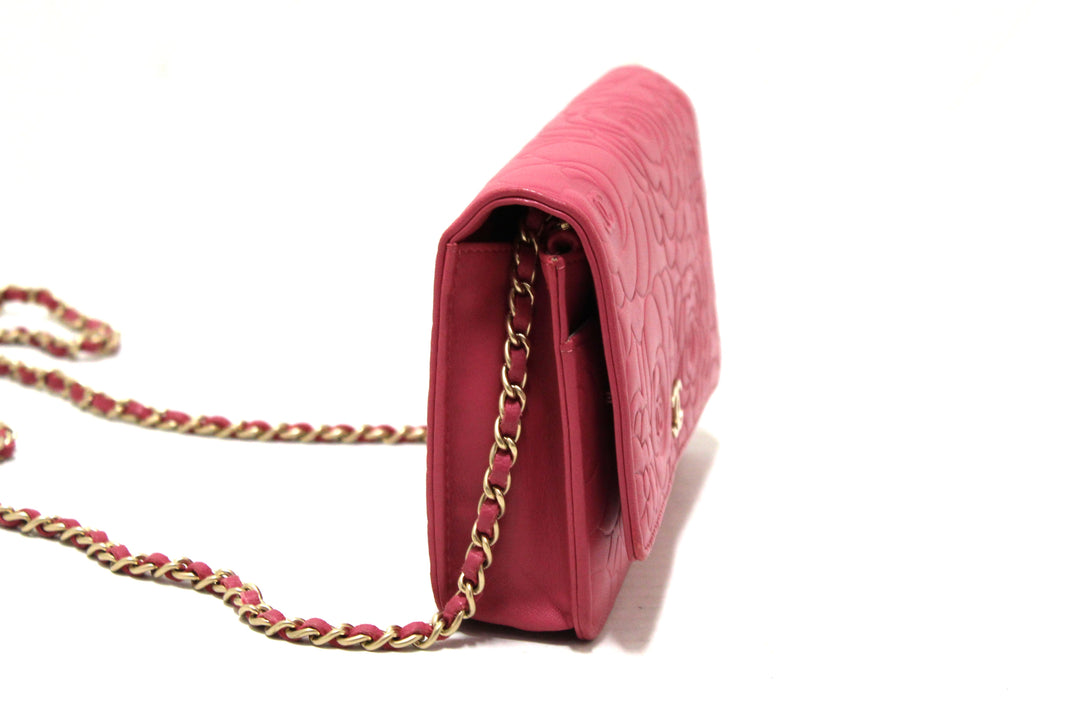Top Quality Chanel Pink Camellia Lambskin Leather Wallet On Chain/Clutch Bag