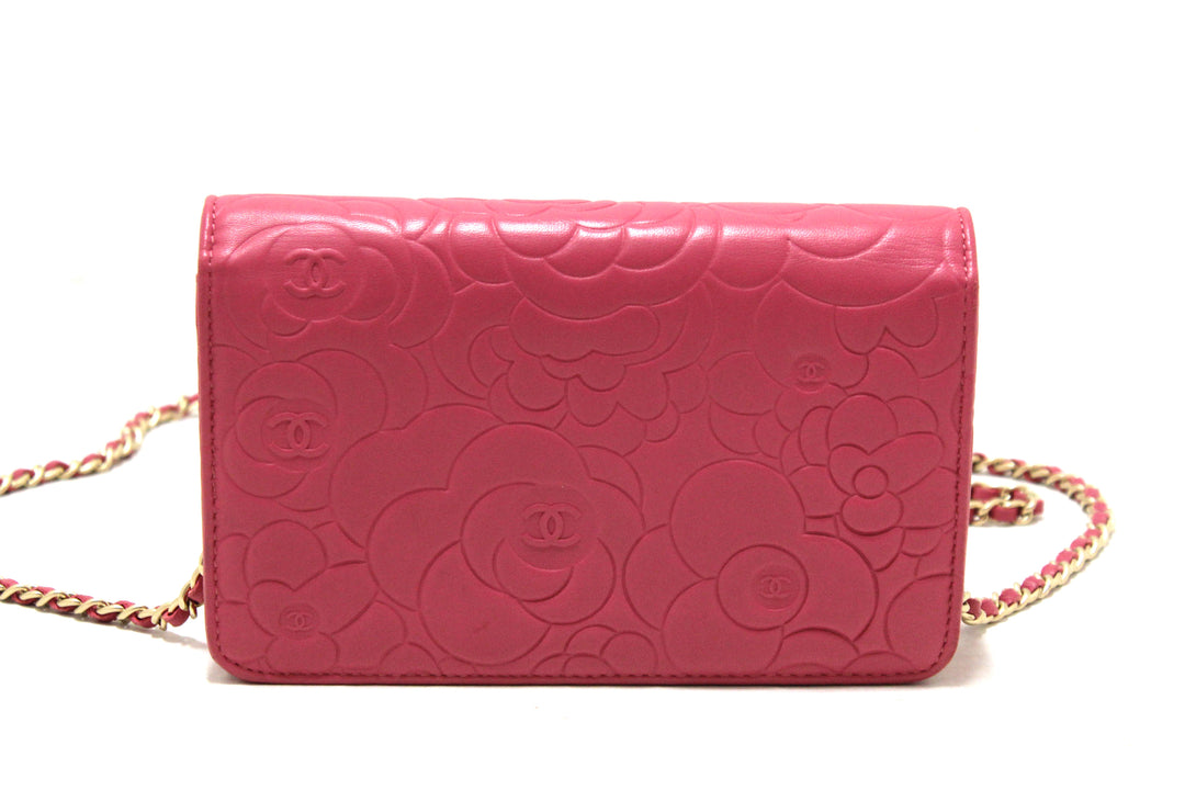 Top Quality Chanel Pink Camellia Lambskin Leather Wallet On Chain/Clutch Bag