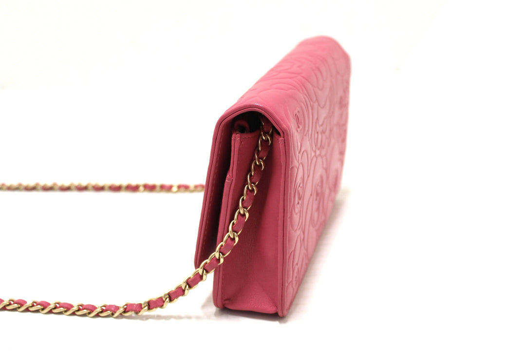Top Quality Chanel Pink Camellia Lambskin Leather Wallet On Chain/Clutch Bag
