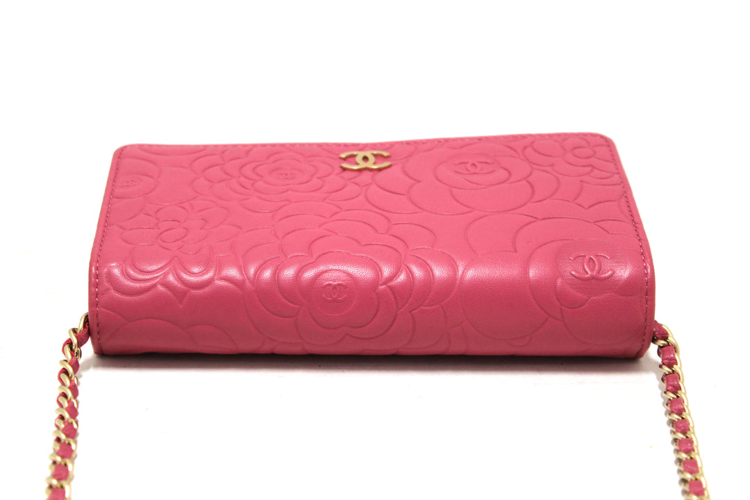 Top Quality Chanel Pink Camellia Lambskin Leather Wallet On Chain/Clutch Bag