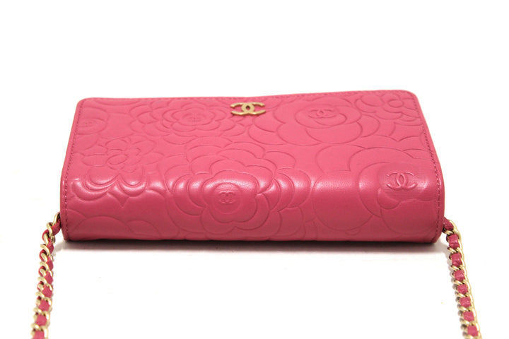 Top Quality Chanel Pink Camellia Lambskin Leather Wallet On Chain/Clutch Bag
