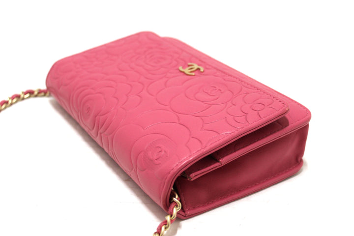 Top Quality Chanel Pink Camellia Lambskin Leather Wallet On Chain/Clutch Bag