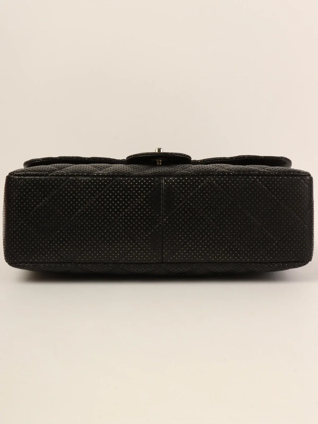 Chanel Around 2007 Punching Leather Turn-Lock Chain Shoulder Bag Black
