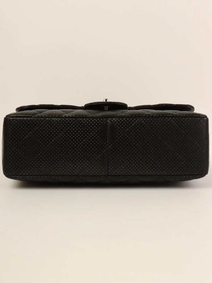 Chanel Around 2007 Punching Leather Turn-Lock Chain Shoulder Bag Black