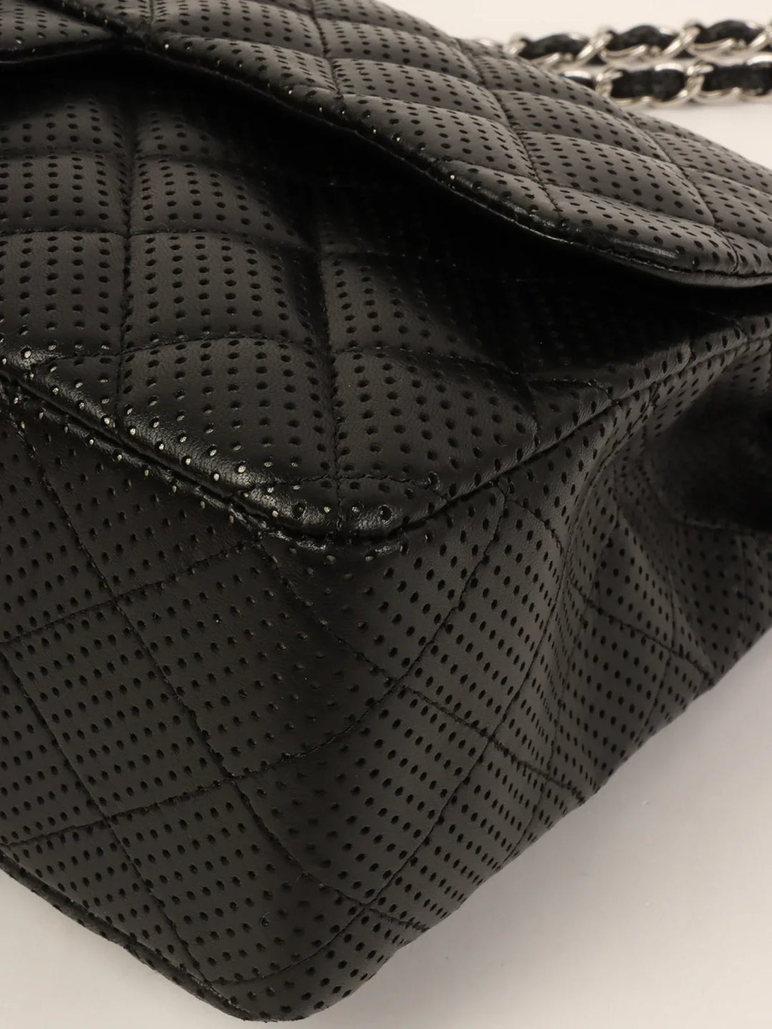 Chanel Around 2007 Punching Leather Turn-Lock Chain Shoulder Bag Black