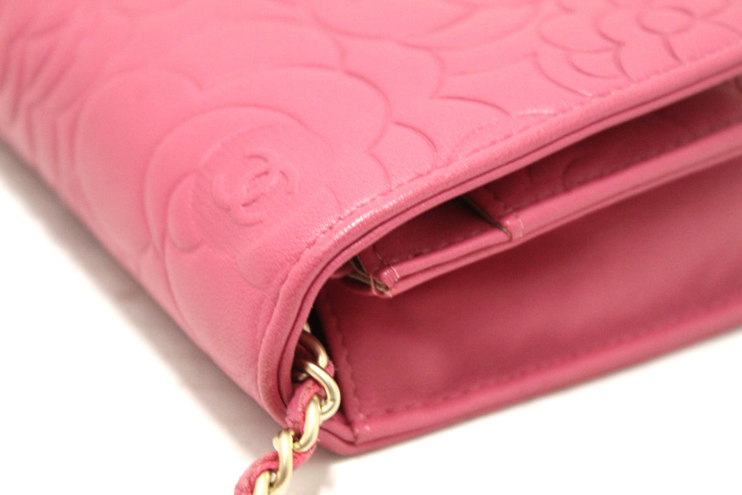 Top Quality Chanel Pink Camellia Lambskin Leather Wallet On Chain/Clutch Bag