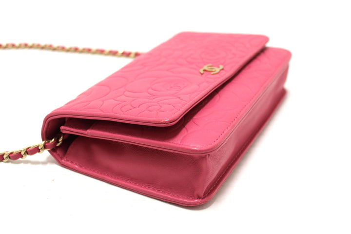 Top Quality Chanel Pink Camellia Lambskin Leather Wallet On Chain/Clutch Bag