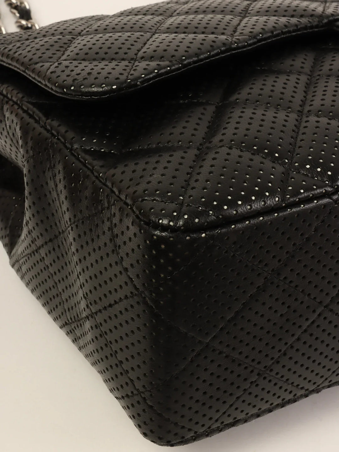 Chanel Around 2007 Punching Leather Turn-Lock Chain Shoulder Bag Black
