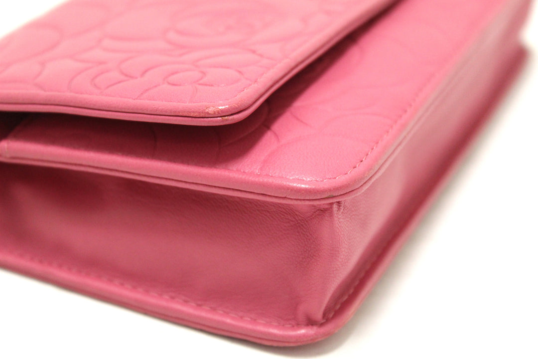 Top Quality Chanel Pink Camellia Lambskin Leather Wallet On Chain/Clutch Bag