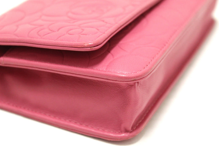 Top Quality Chanel Pink Camellia Lambskin Leather Wallet On Chain/Clutch Bag